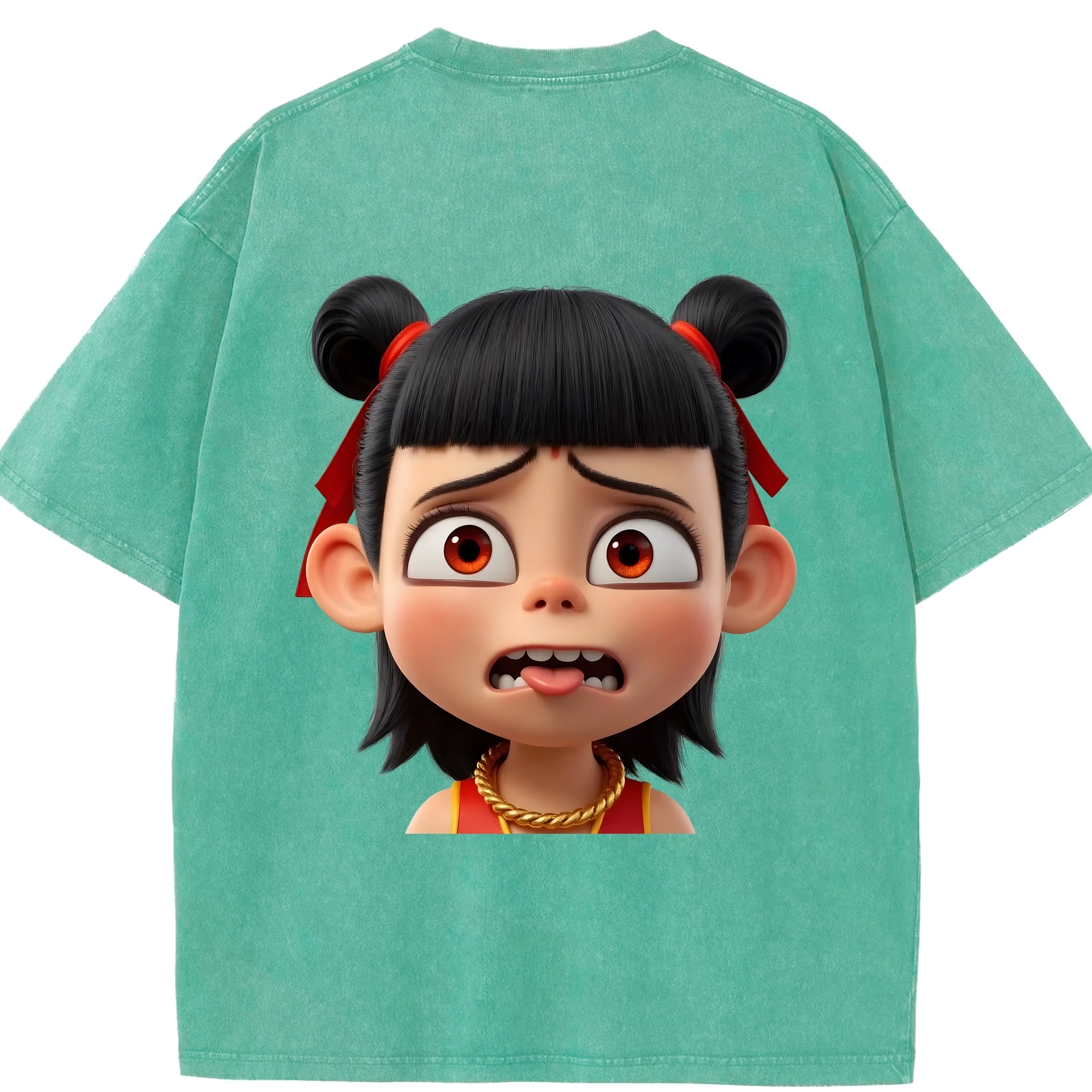 （画像用） Ne Zha 2 ナタ 魔童の大暴れ 綿100% ヴィンテージ風 半袖Tシャツ（背面プリント）